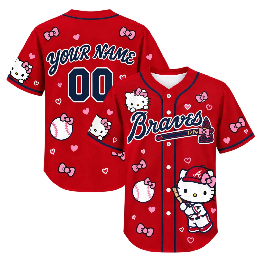 Atlanta Braves Hello Kitty Jersey Custom Bold Red Baseball Style