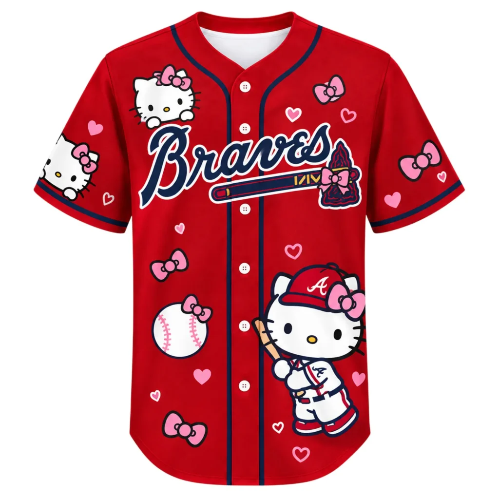Atlanta Braves Hello Kitty Jersey Custom Bold Red Baseball Style