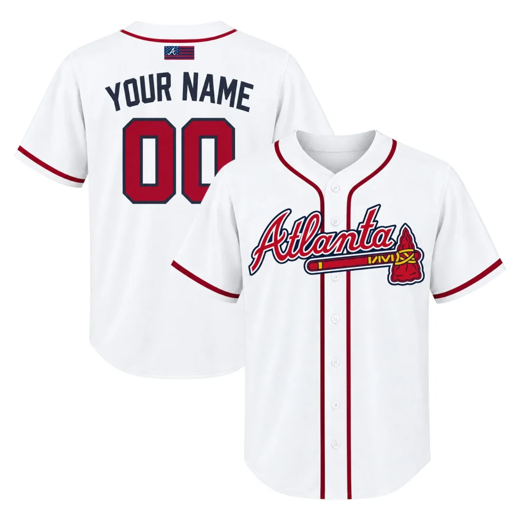 Atlanta Braves White Jersey Custom Name Number Bold Team Apparel
