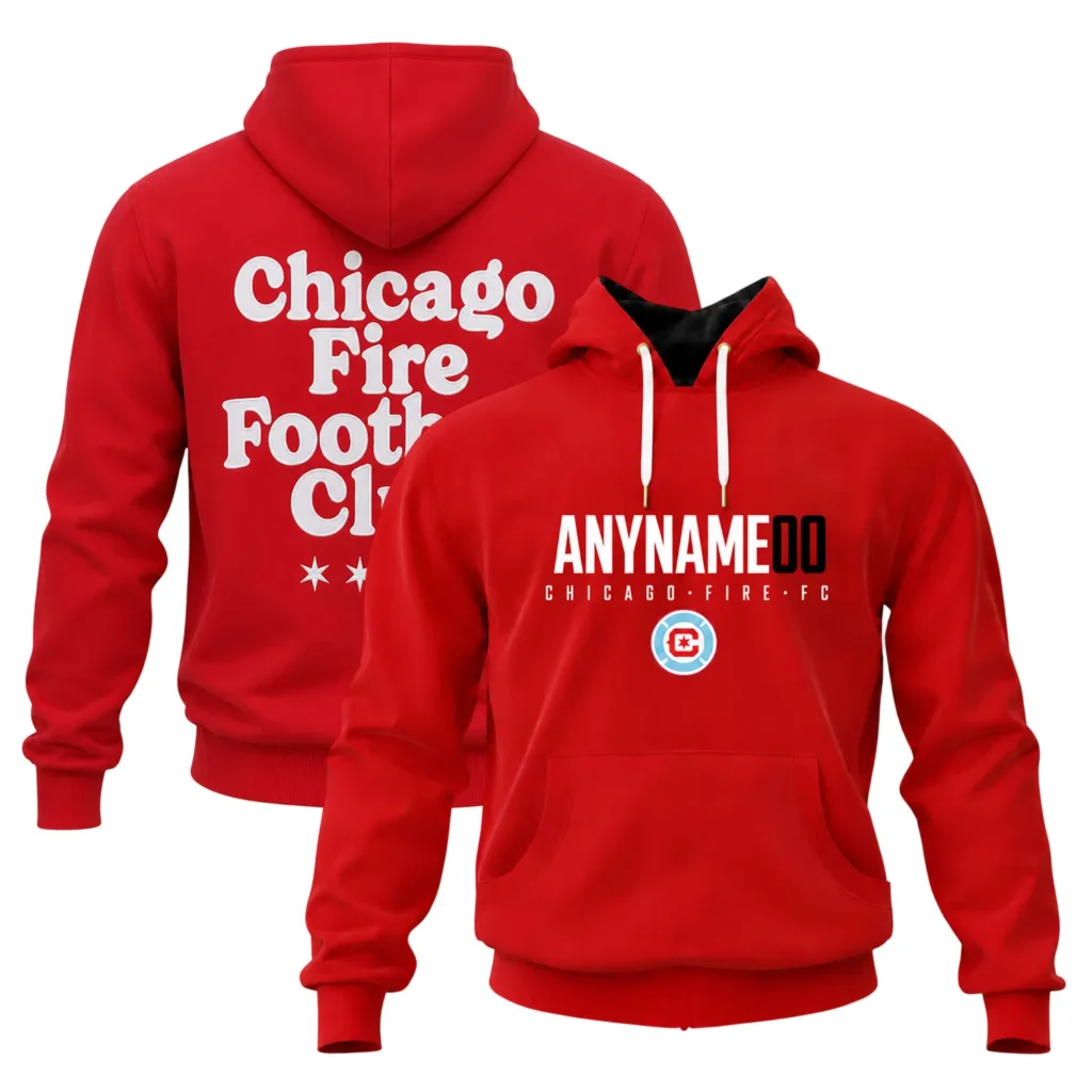 Chicago Fire Red Hoodie Custom Name and Number Bold Fanwear