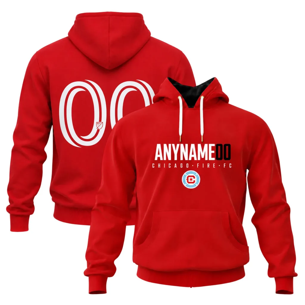 Chicago Fire Red Pullover Hoodie Custom Name and Number Bold Team Apparel