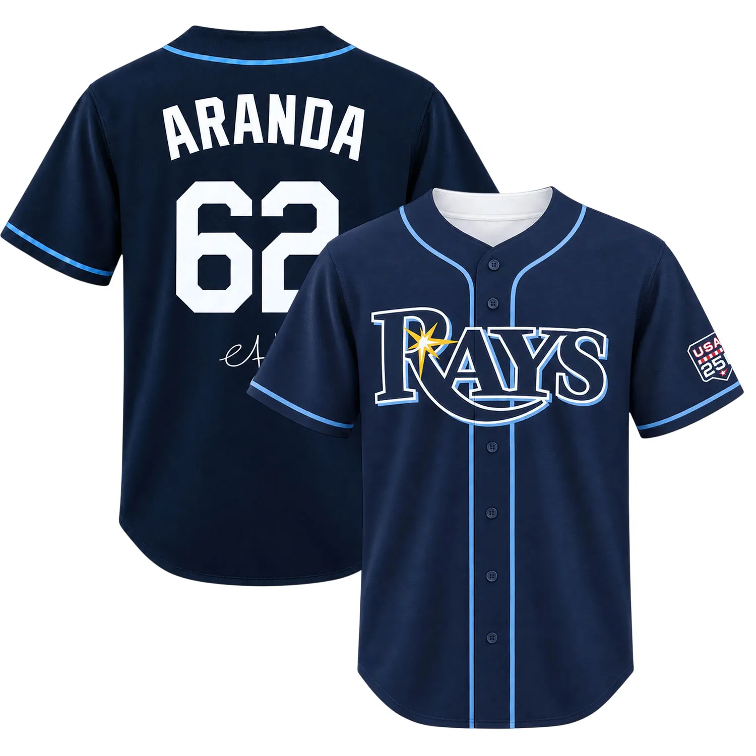 Devil Rays Blue Jersey Jonathan Aranda Signature Bold Fan Style