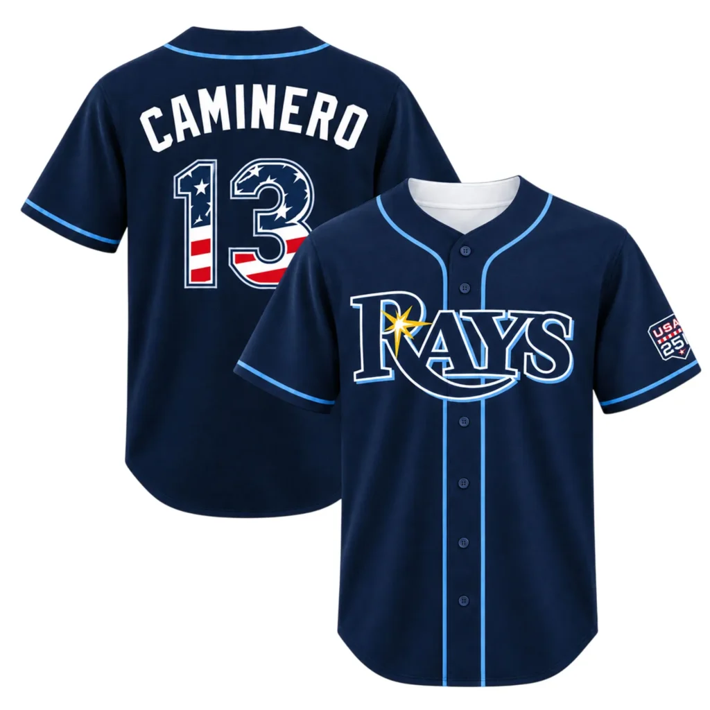 Junior Caminero TB Rays Patriotic Jersey - Ultimate Fan Tee