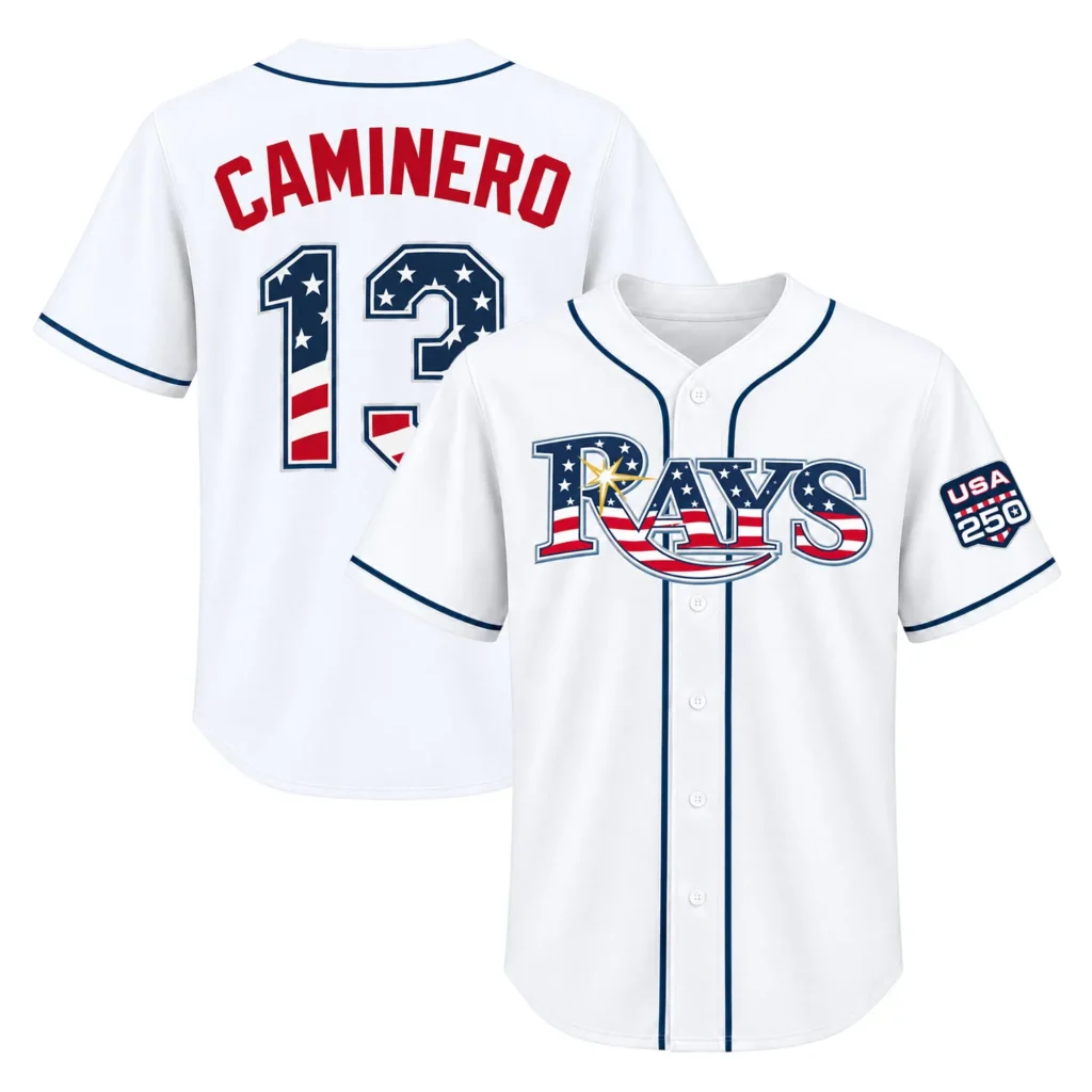 Junior Caminero USA Flag Jersey –  Elite TP Rays Fan Tee