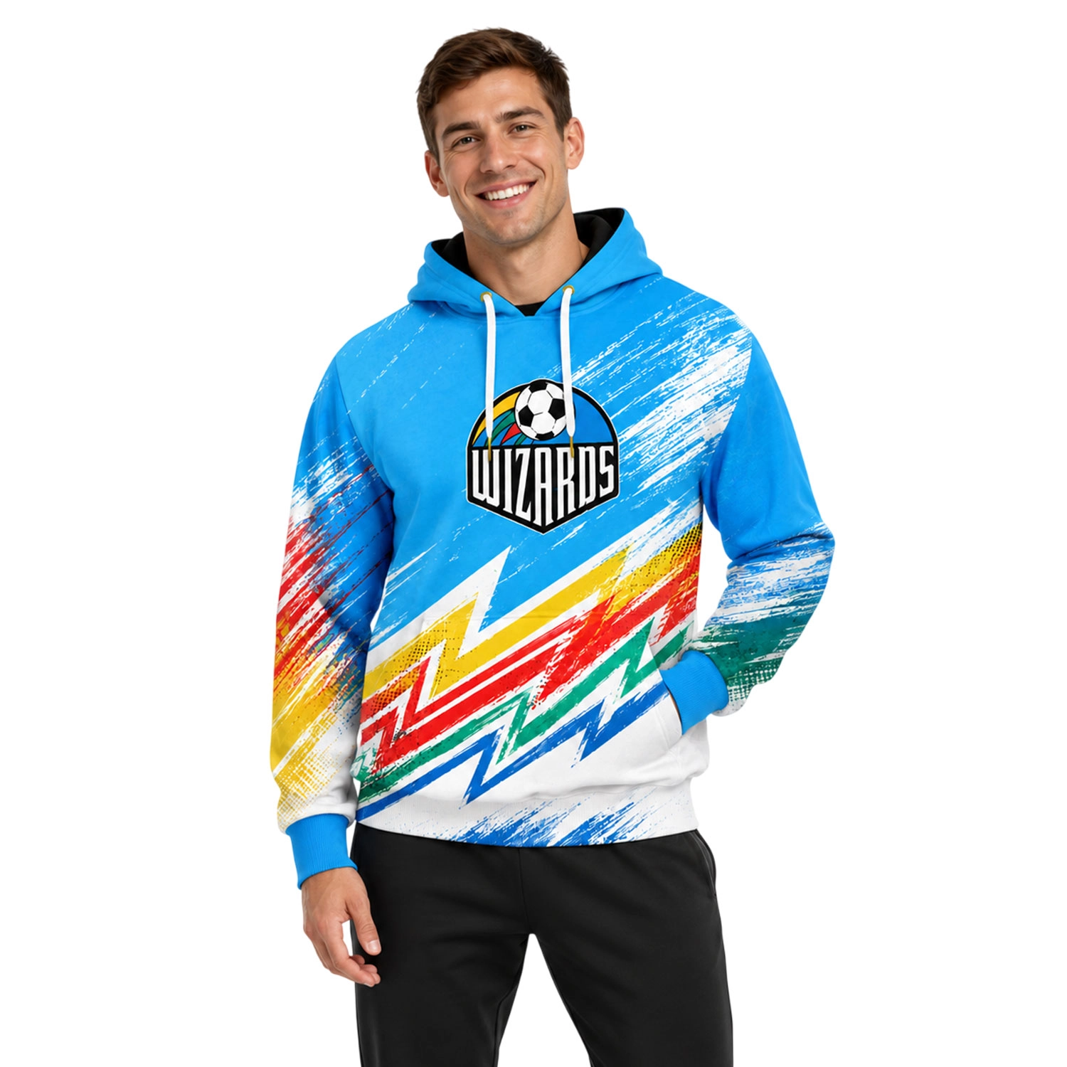KC Wizards Hoodie Bold Rainbow Splash Retro Graphic - Image 4