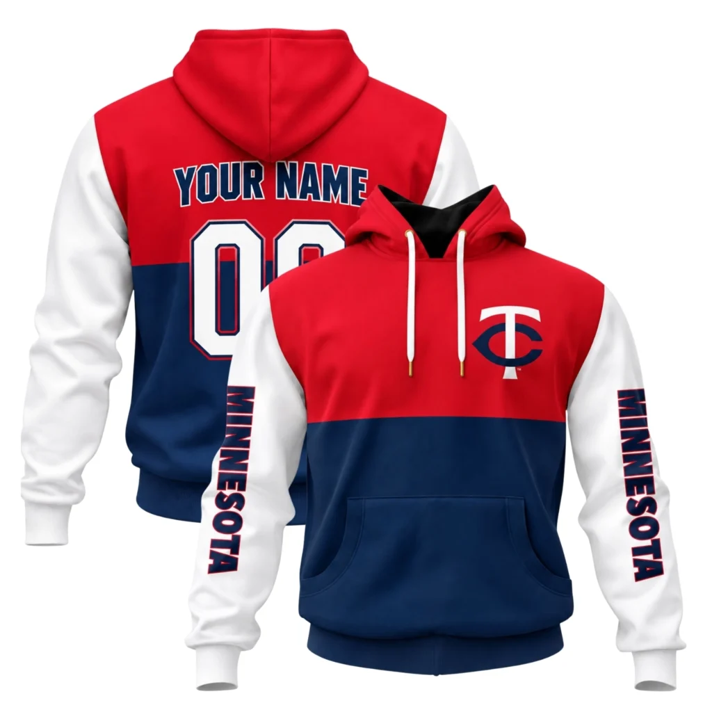 Minnesota Twins Custom Hoodie Bold Red Navy Colorblock