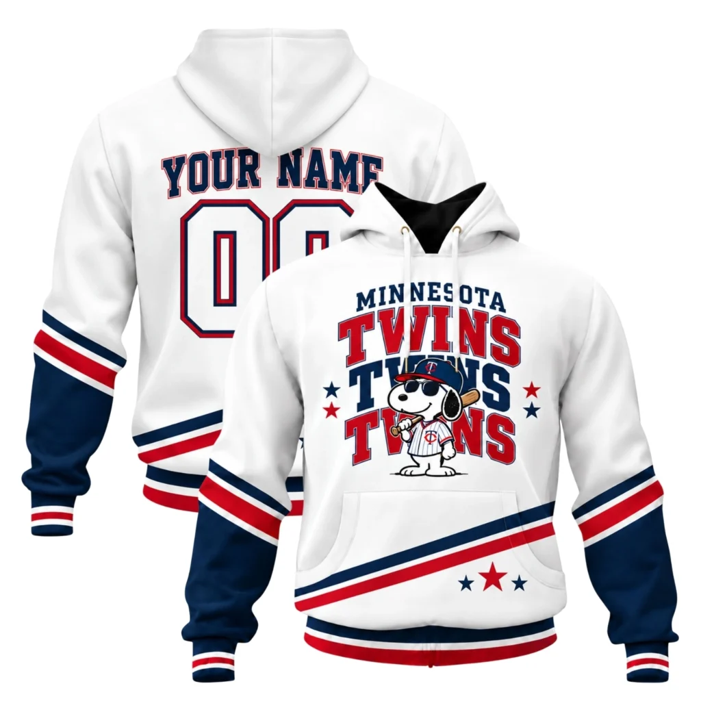 Minnesota Twins Snoopy Hoodie Playful Baseball Graphic