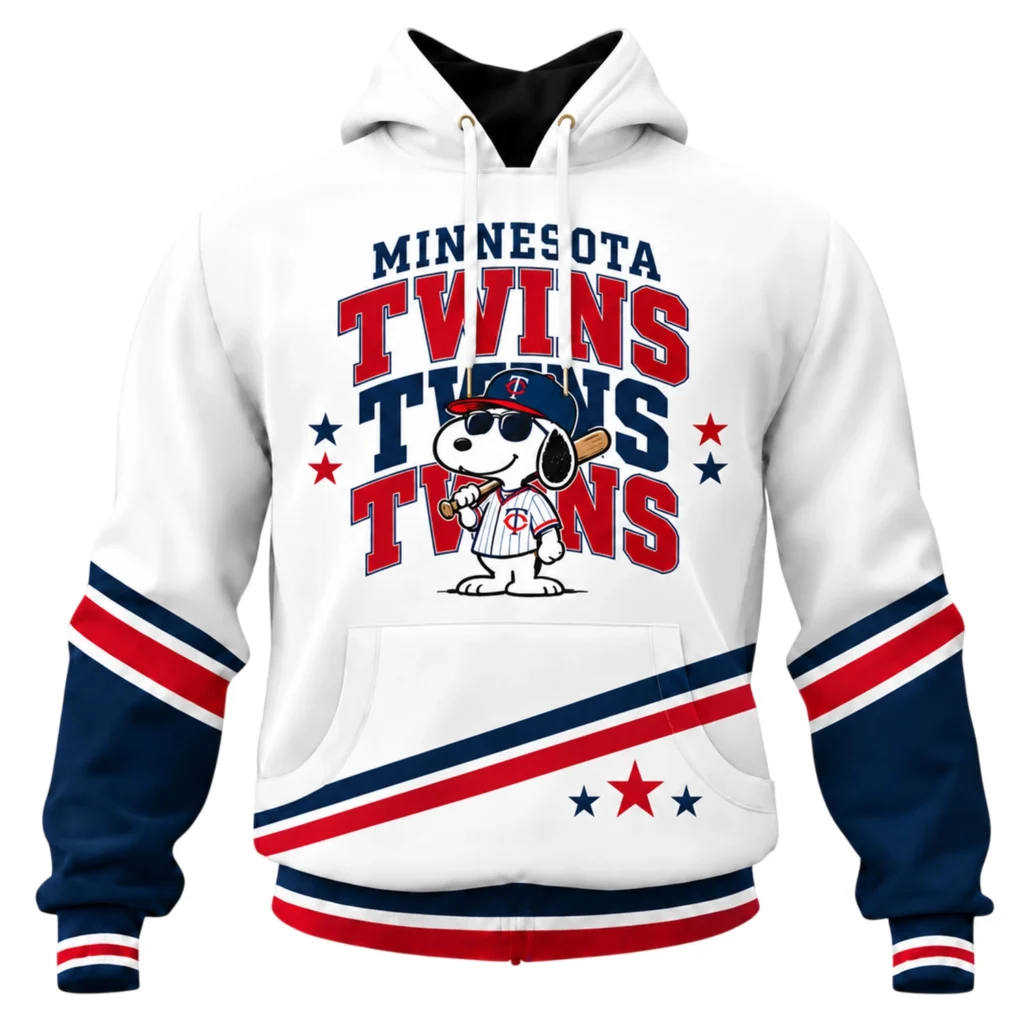 Minnesota Twins Snoopy Hoodie Playful Baseball Graphic