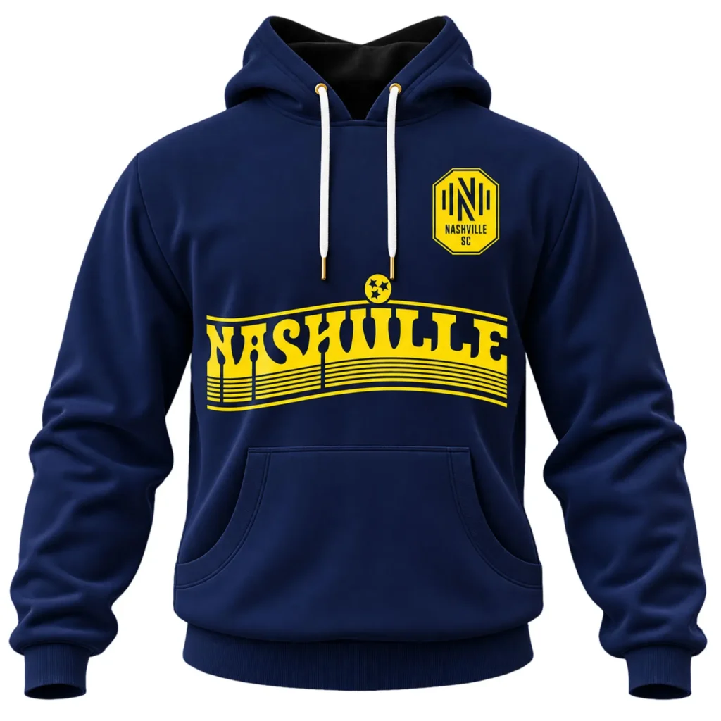 Navy Nashville Pullover Hoodie Vibrant Skyline Graphic Custom