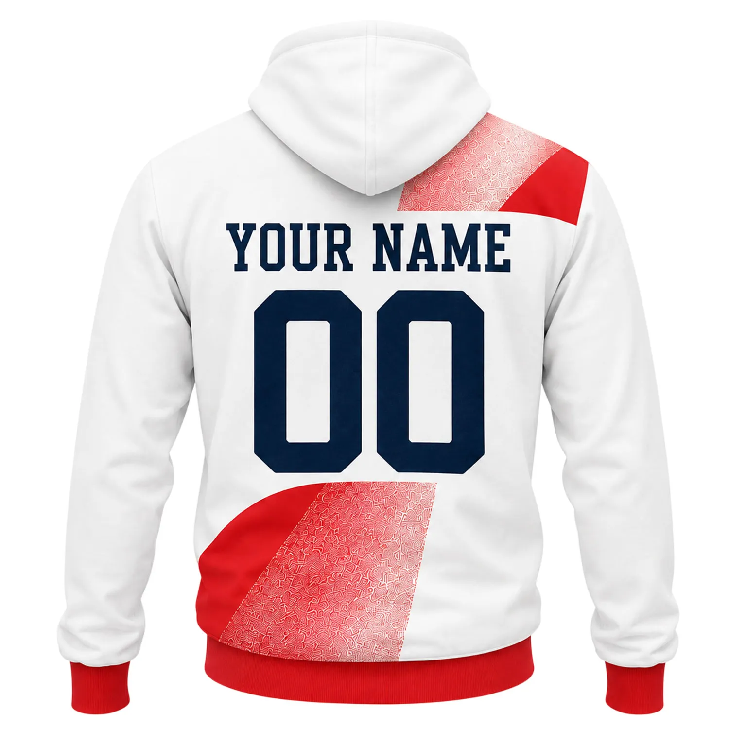 NE Revolution Red White Hoodie Bold Custom Name & Number - Image 3