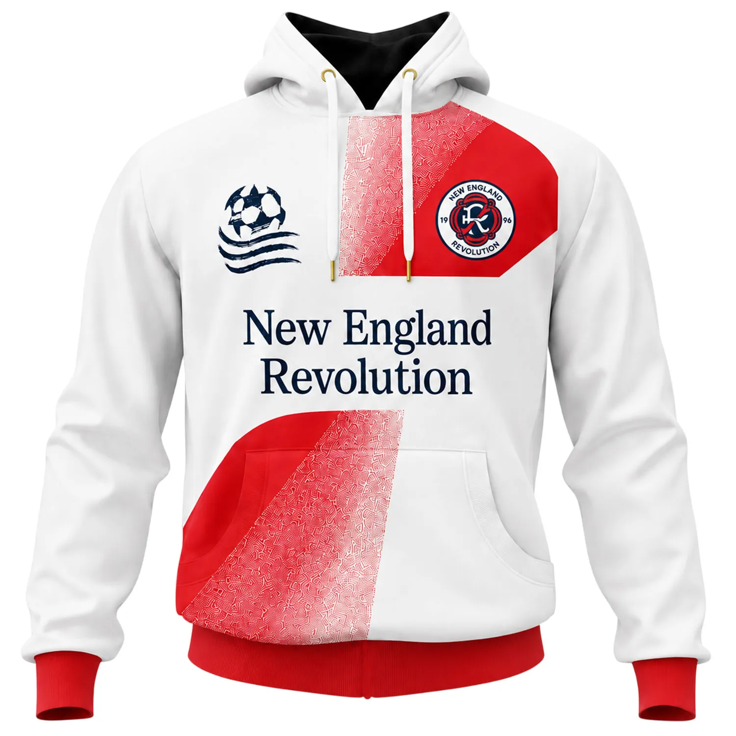 NE Revolution Red White Hoodie Bold Custom Name & Number - Image 2