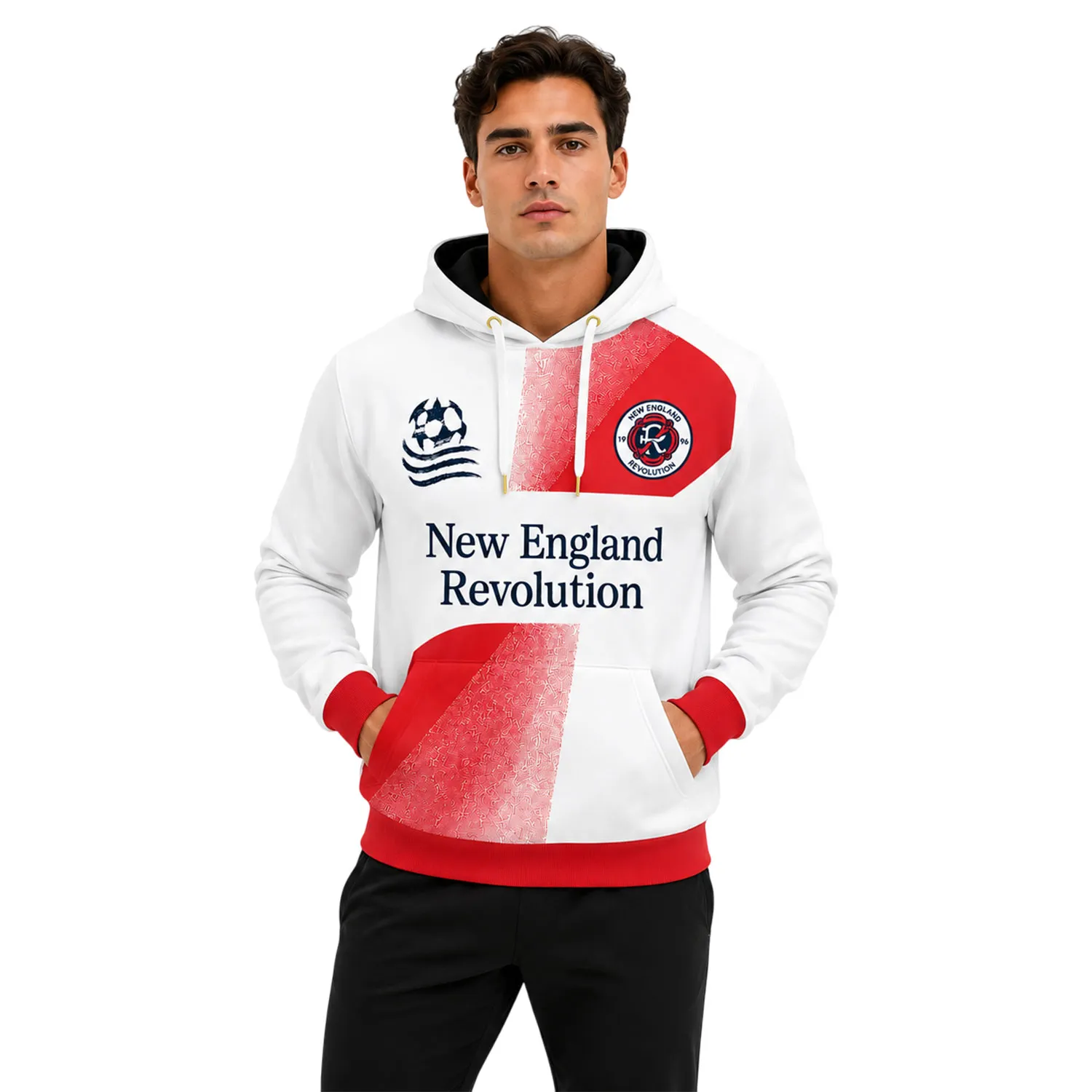 NE Revolution Red White Hoodie Bold Custom Name & Number - Image 4