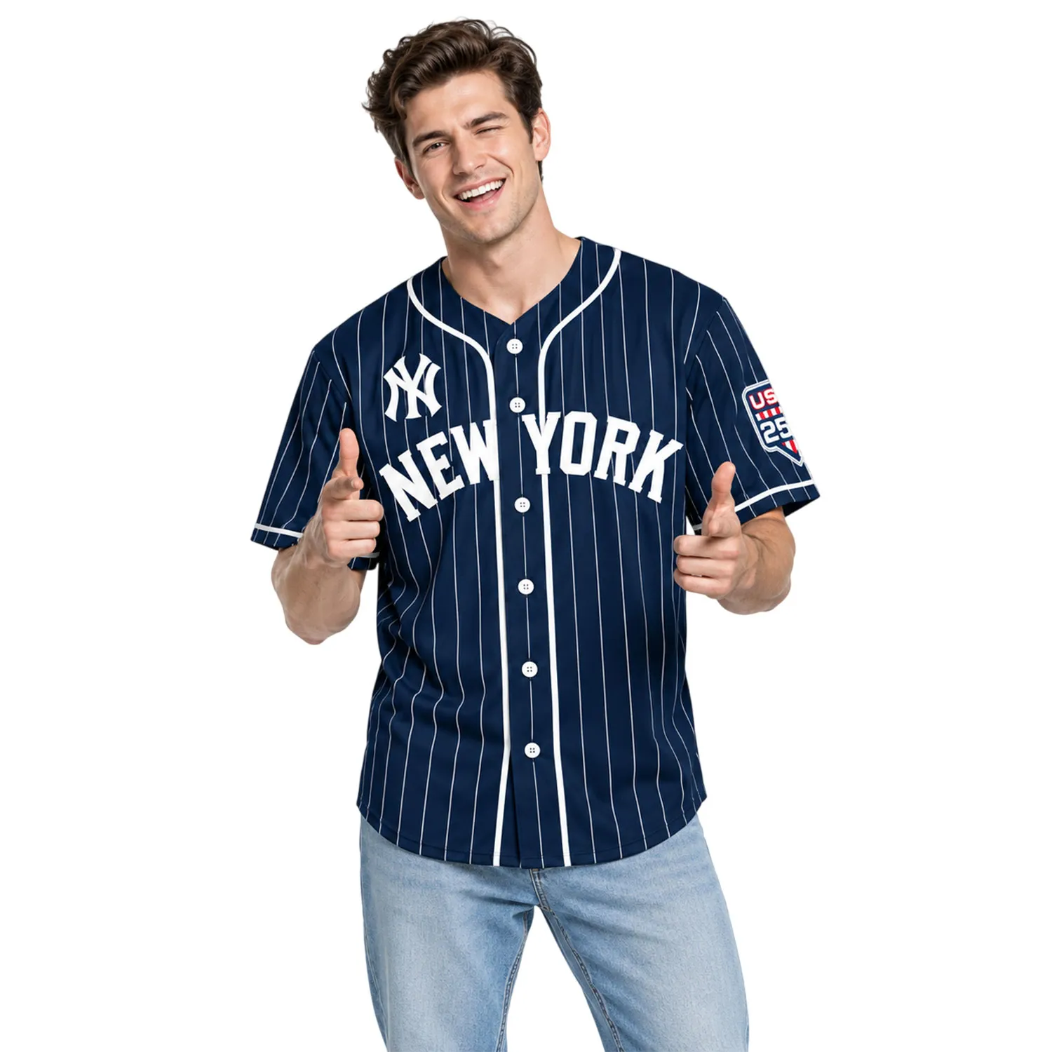 New York Yankees Navy Jersey Custom Elite Pinstripe Style - Image 4