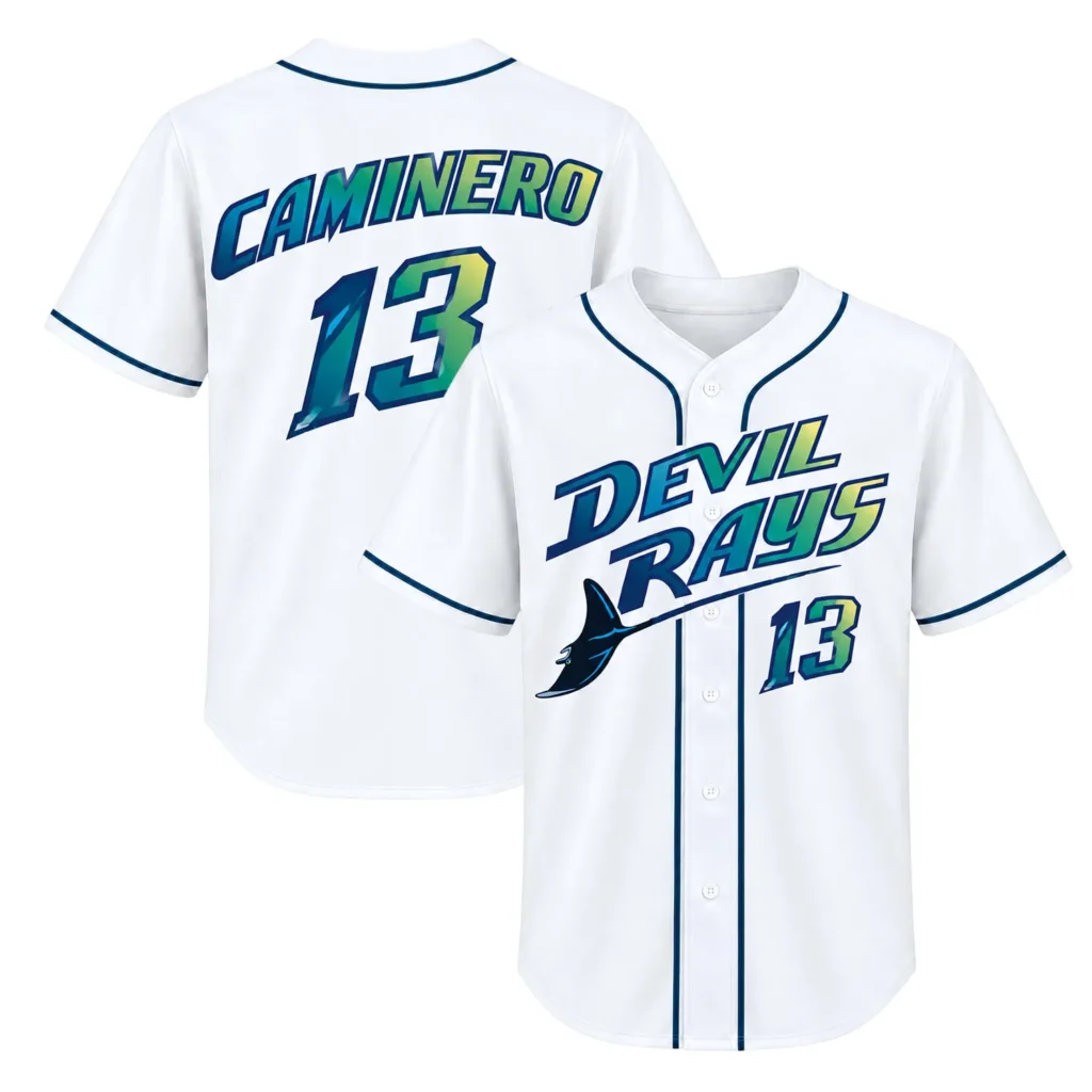 Rays White Jersey Junior Caminero Valuable Fanwear