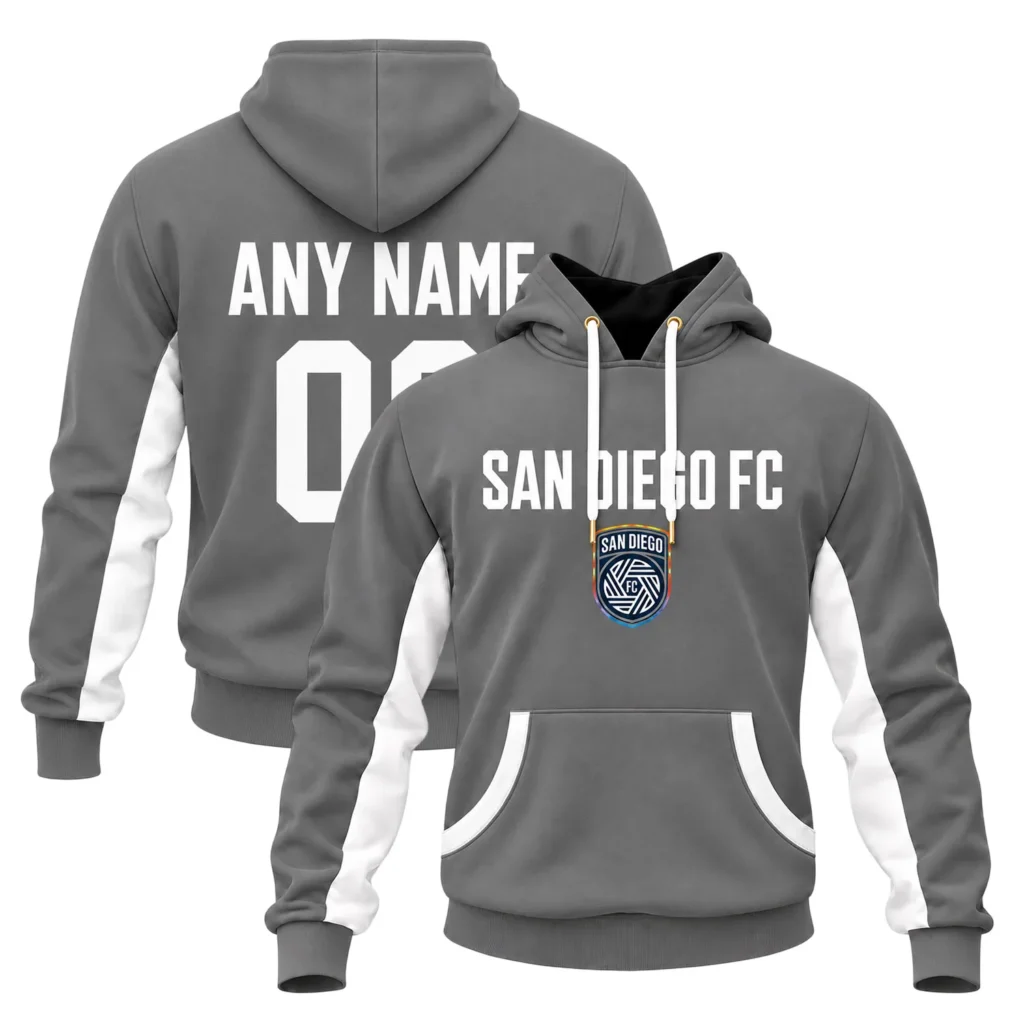 San Diego FC Grey Hoodie - Bold Pullover Hoodie Custom
