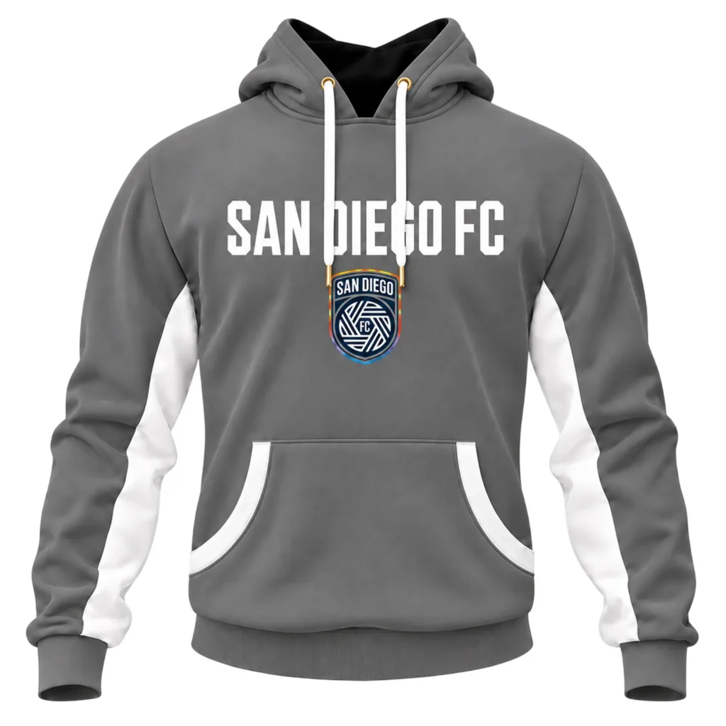 San Diego FC Grey Hoodie - Bold Pullover Hoodie Custom