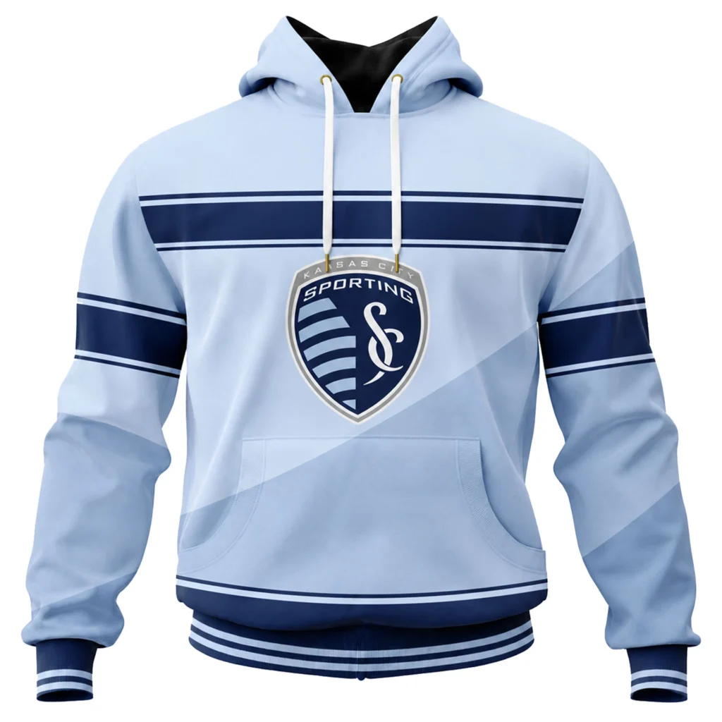 Sporting KC Hoodie Stunning Light Blue Stripe Pullover