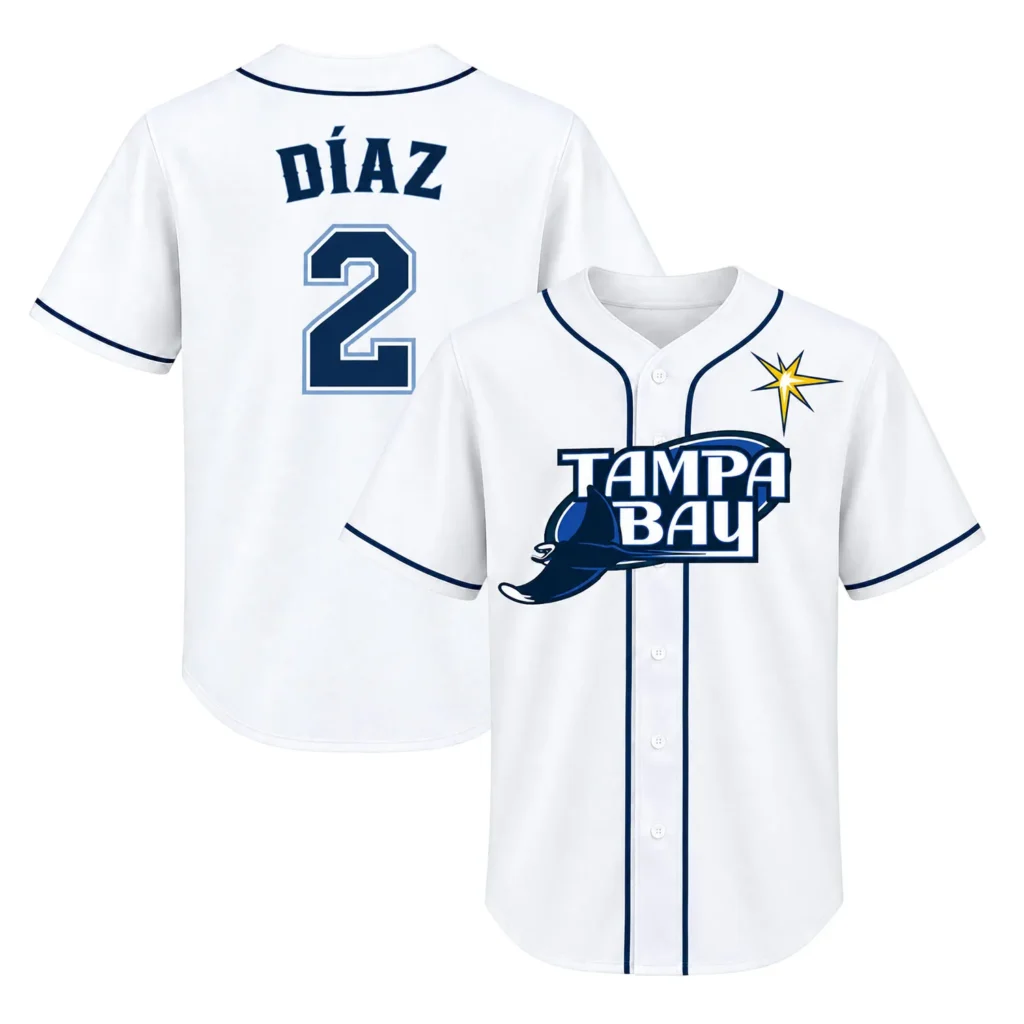 TB Rays Shirt Yandy Diaz White Jersey Powerful Baseball Wear