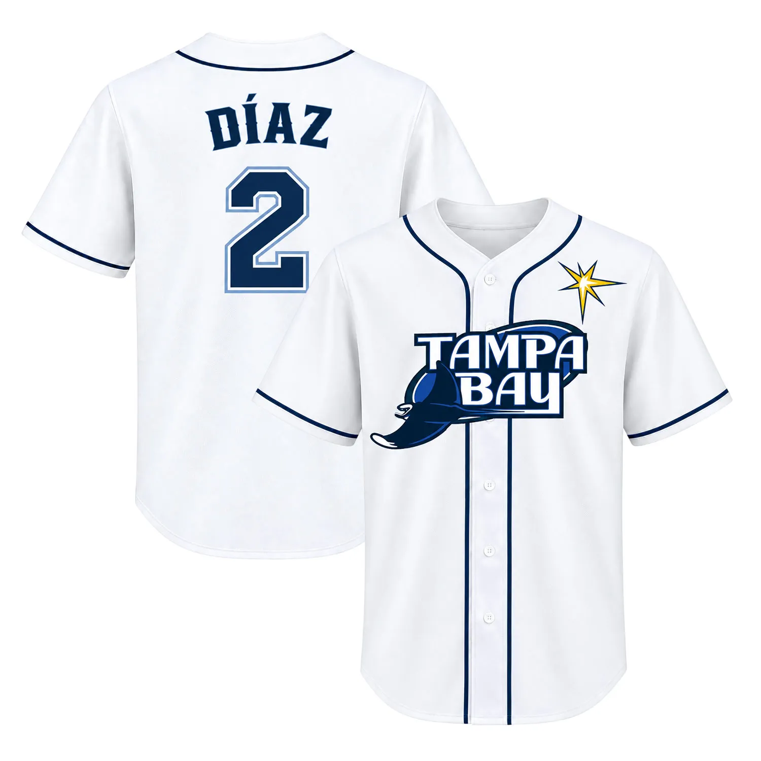 TB Rays Shirt Yandy Diaz White Jersey Powerful Baseball Wear
