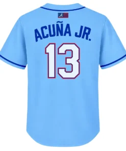 Atlanta Braves Ronald Acuña Jr. Blue Throwback Jersey – back view