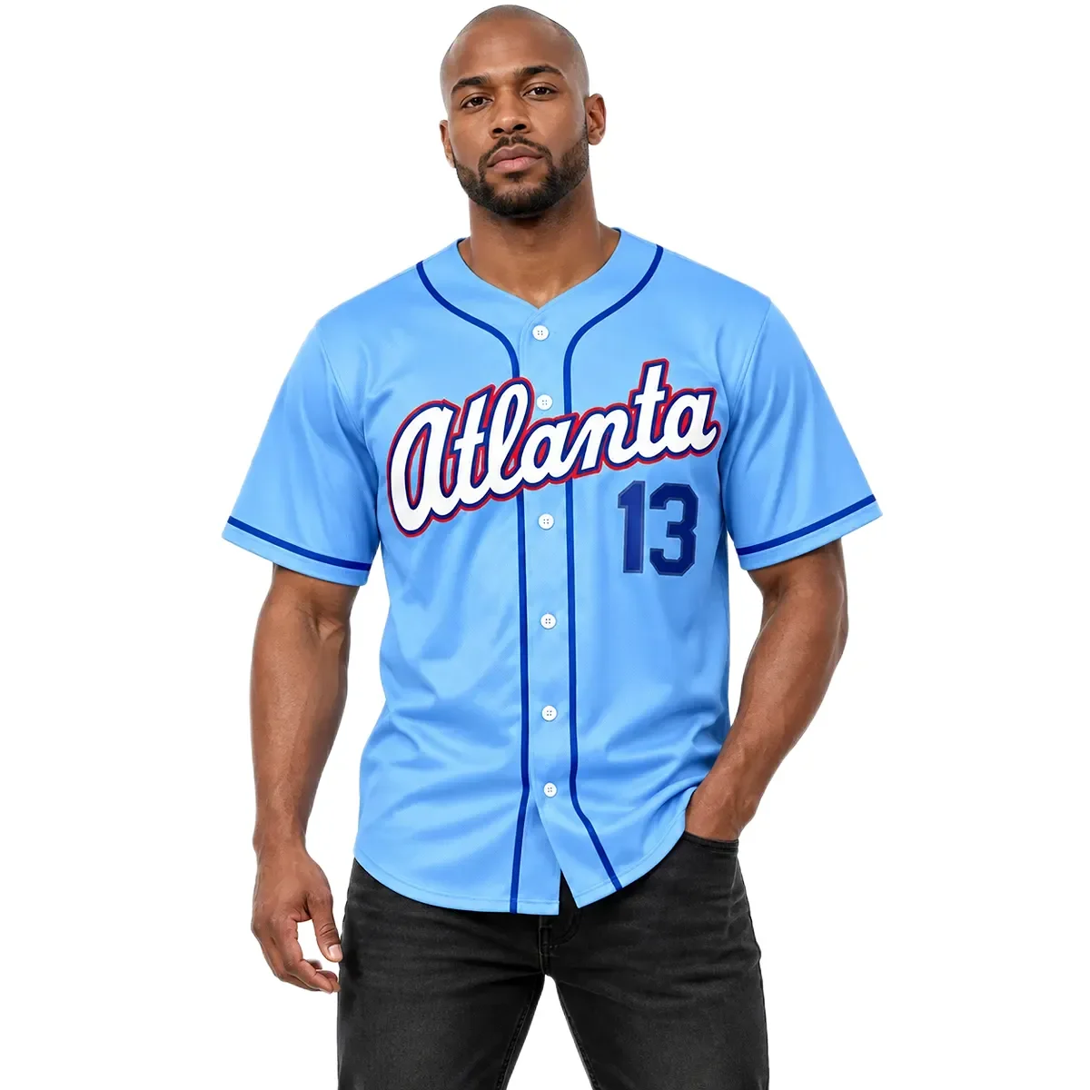 Atlanta Braves Ronald Acuña Jr. Blue Throwback Jersey – model view