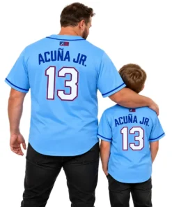 Atlanta Braves Ronald Acuña Jr. Blue Throwback Jersey – alternate view 3