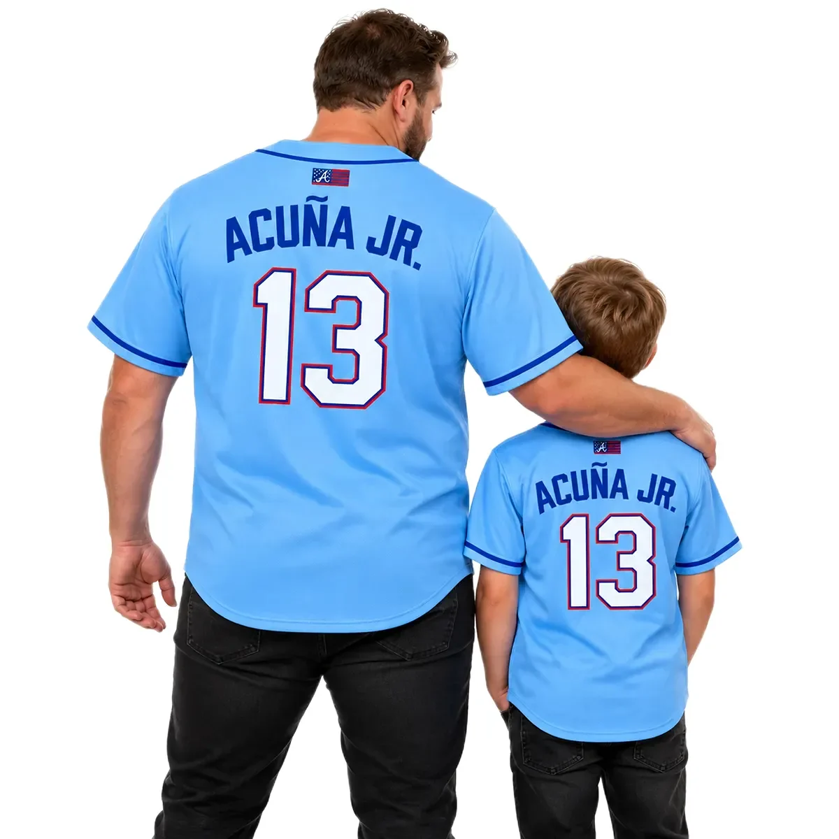 Atlanta Braves Ronald Acuña Jr. Blue Throwback Jersey – alternate view 3