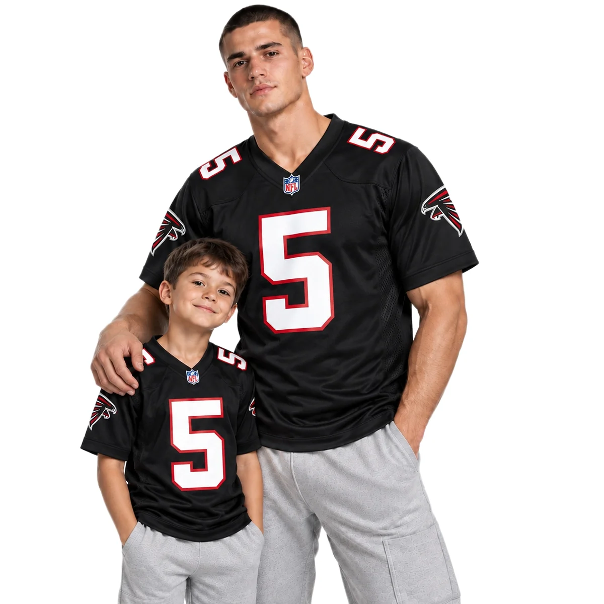 Atlanta Falcons Drake London Black Alternate Jersey – model front view