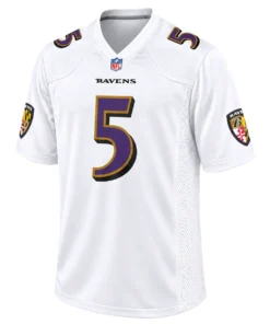 Baltimore Ravens Tyler Huntley White Away Jersey – front view