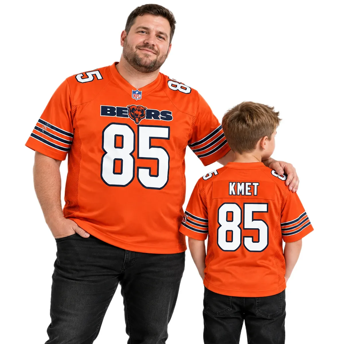 Chicago Bears Jaylon Johnson Orange Alternate Jersey – father son view