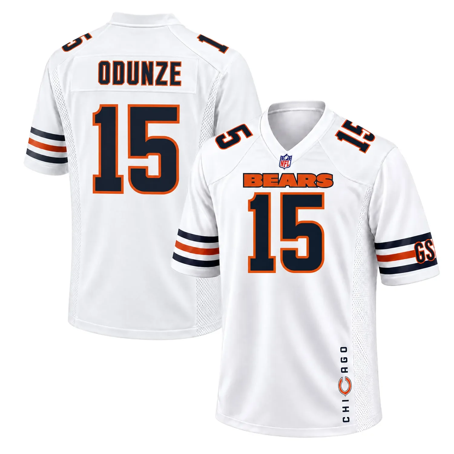 Chicago Bears Rome Odunze White Jersey – front back view