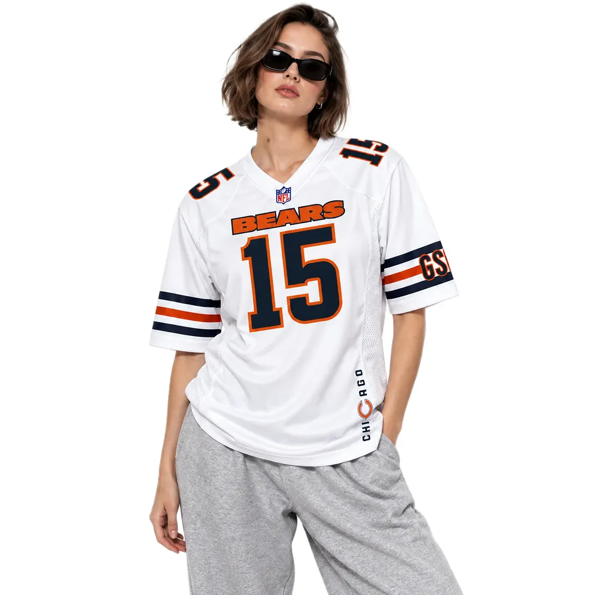 Chicago Bears Rome Odunze White Jersey – model view