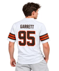 Cleveland Browns Myles Garrett White Alternate Jersey – model back view