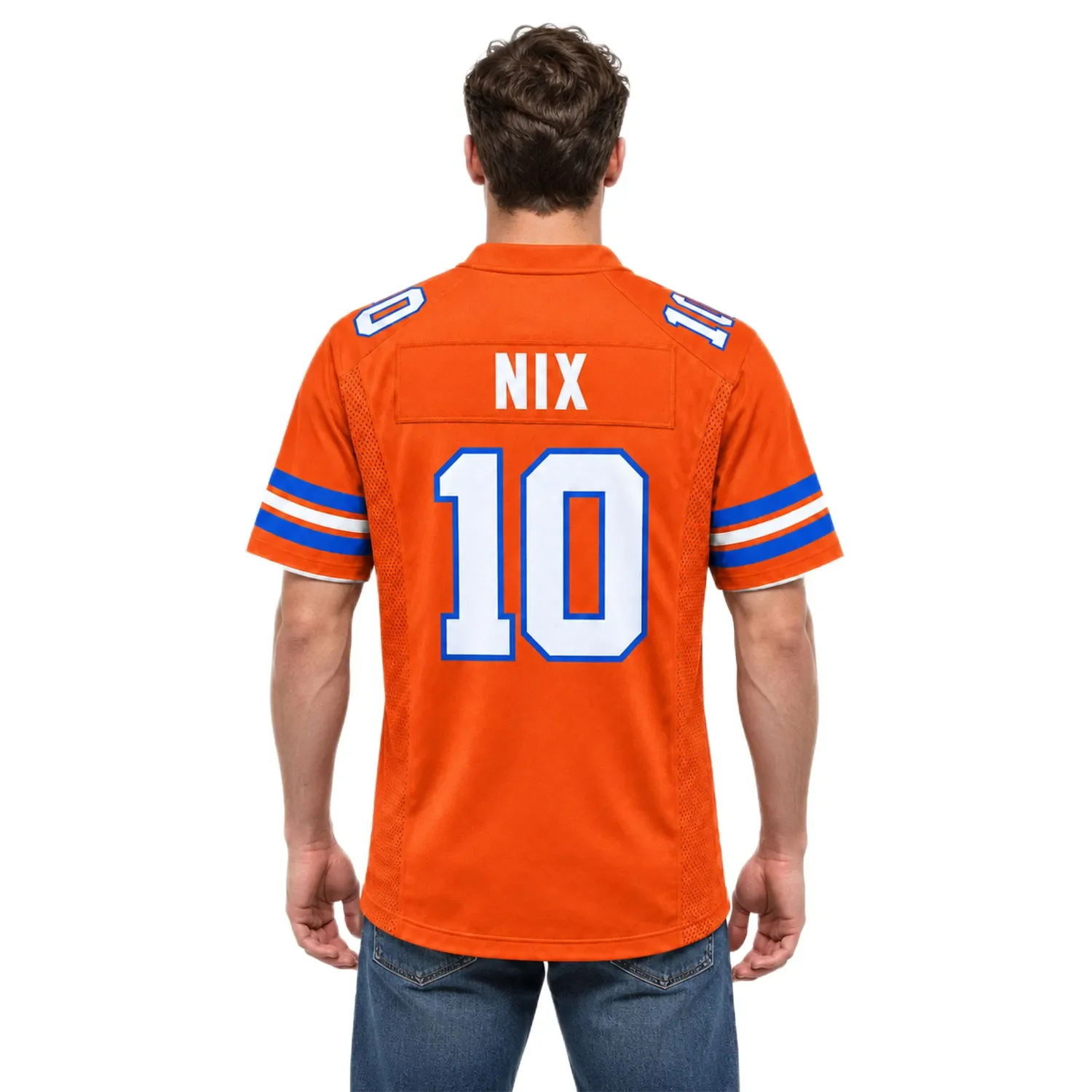 Denver Broncos Bo Nix Orange Home Jersey – model view