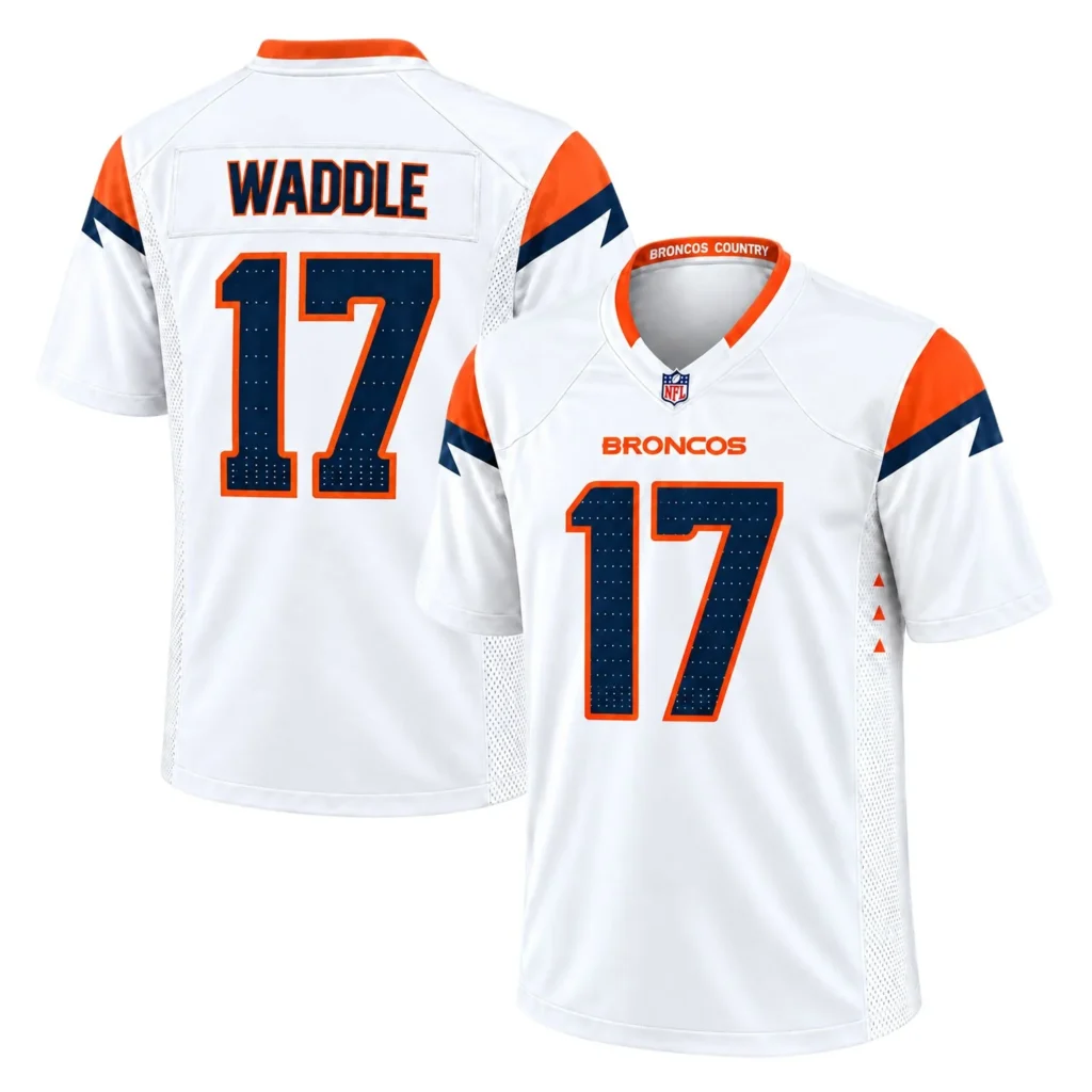 Denver Broncos Jaylen Waddle White Jersey – Custom Name & Number Edition