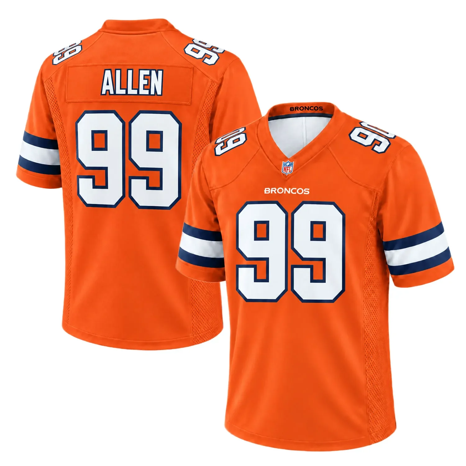 Denver Broncos Zach Allen Orange Jersey – front back view