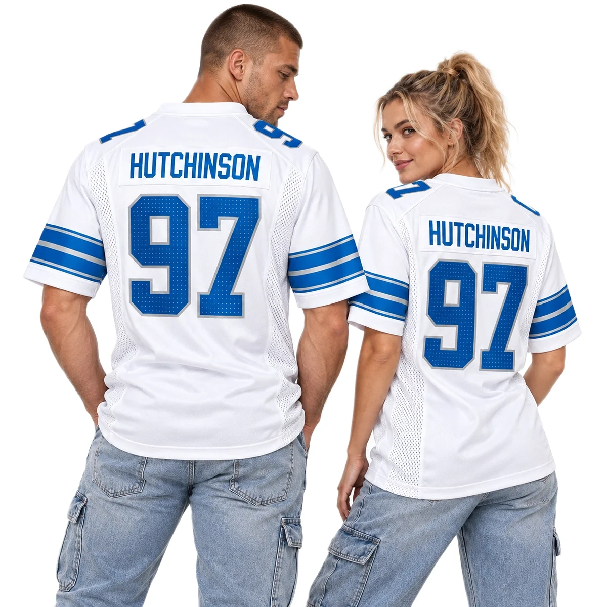 Detroit Lions Aidan Hutchinson White Jersey – model view