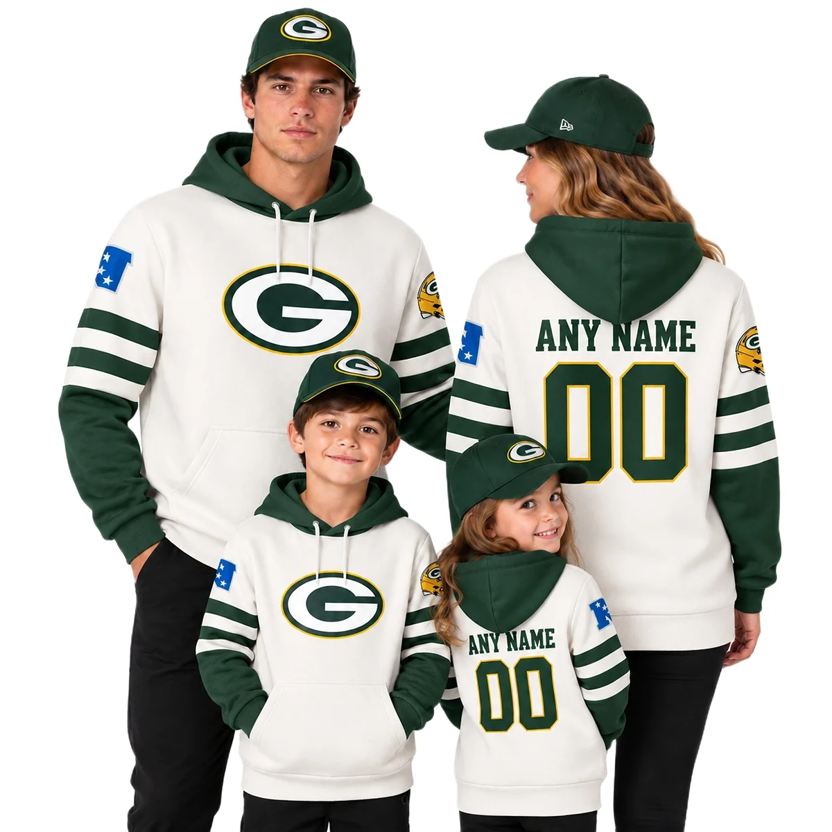 Green Bay Packers Cream Custom Hoodie – model back view
