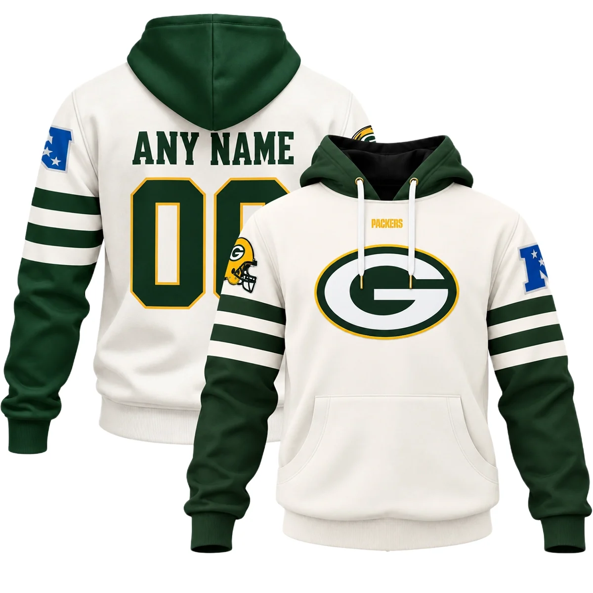 Green Bay Packers Cream Custom Hoodie