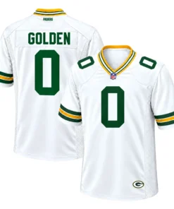 Green Bay Packers Matthew Golden White Jersey – front back view