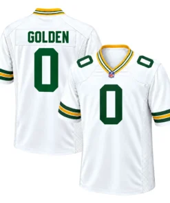 Green Bay Packers Matthew Golden White Jersey – front back view