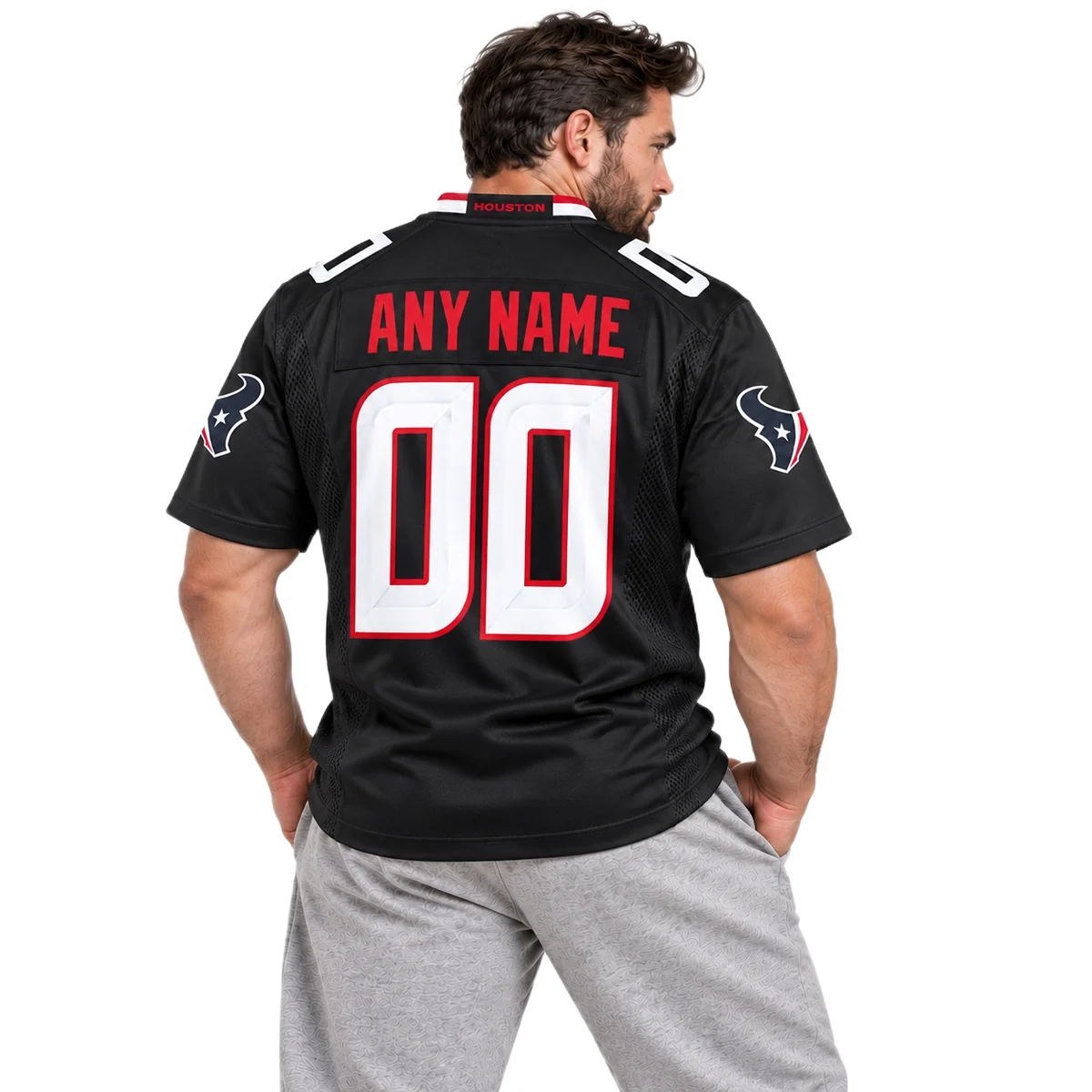 Houston Texans Navy Custom Jersey – model back view