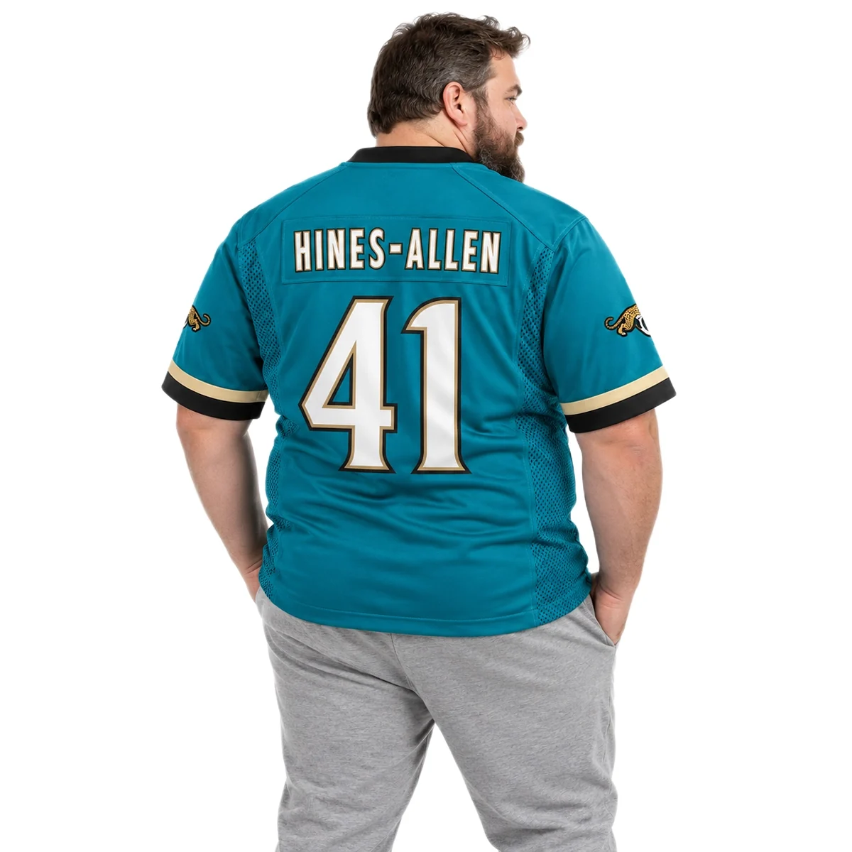 Jacksonville Jaguars Josh Hines Allen Teal Throwback Jersey – model back view