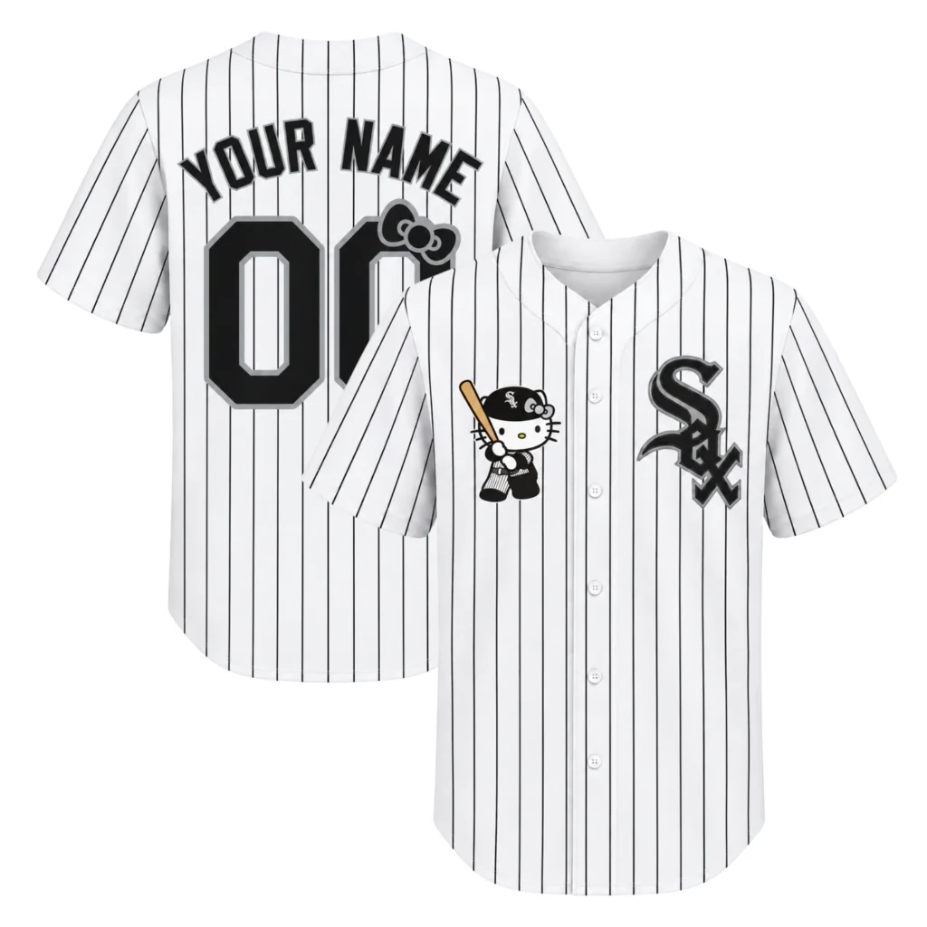 Kids Chicago White Sox White Pinstripe Hello Kitty Jersey – Name & Number Fan Jersey