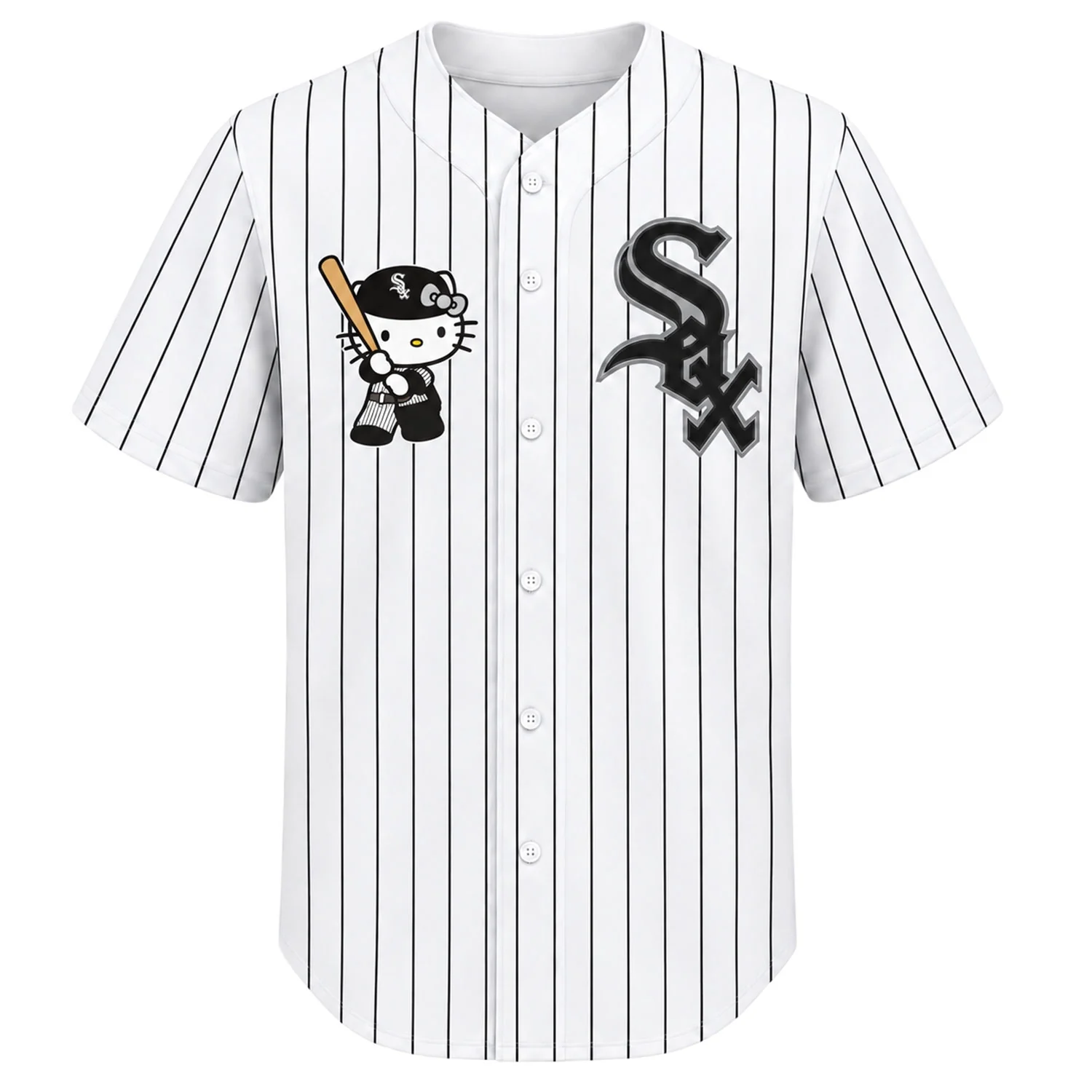 Kids Chicago White Sox White Pinstripe Hello Kitty Jersey – front view