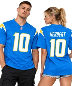 Los Angeles Chargers Justin Herbert Powder Blue Home Jersey – model view
