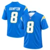 Los Angeles Chargers Omarion Hampton Powder Blue Jersey – front back view