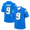 Los Angeles Chargers Tre Harris Powder Blue Jersey – front back view