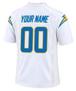 Los Angeles Chargers White Away Custom Jersey – back view
