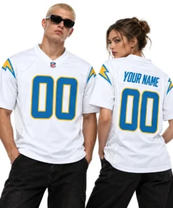 Los Angeles Chargers White Away Custom Jersey – model view